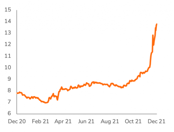 Turkish Lira against the dollar 12 months