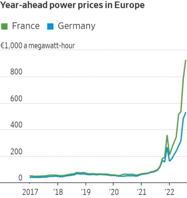 One-year electricity futures contracts in France and Germany   